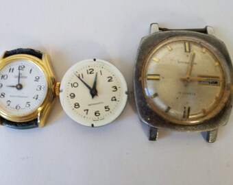 Lot de mouvements de montres suisses antiques : pièces de rechange/réparations