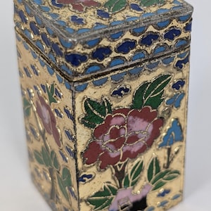 Antique Snuff Box Rectangular Jar Chinese Cloisonne Enamel Gilded Floral Small