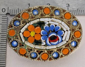 Broche En Micro Mosaïque Forme D'étoile Décor Floral - Style Art Déco, Occasion