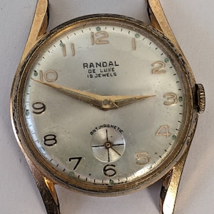 Vintage Swiss Randal De Luxe Watch Wind Up 15 Jewels Not Working For Spares or Repair