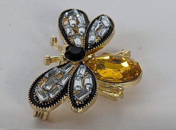 Vintage Golden Crystal Bee Brooch Faceted Rhinest… - image 6