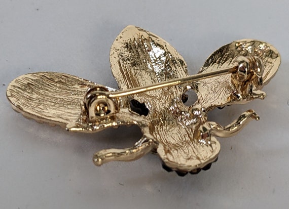 Vintage Golden Queen Bee Brooch with Faceted Rhin… - image 7
