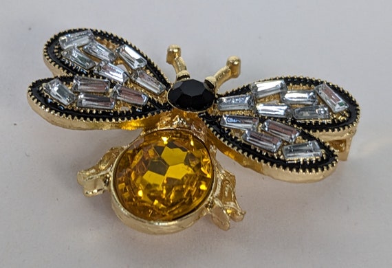 Vintage Golden Crystal Bee Brooch Faceted Rhinest… - image 3