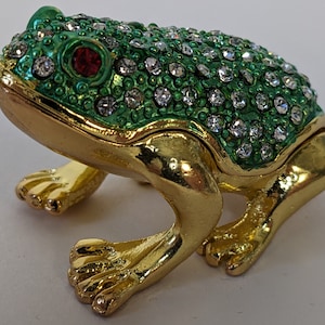 Jewellery Ring Trinket Frog Prince Box Enamel Crystals Rhinestones Bejewelled Gift Box