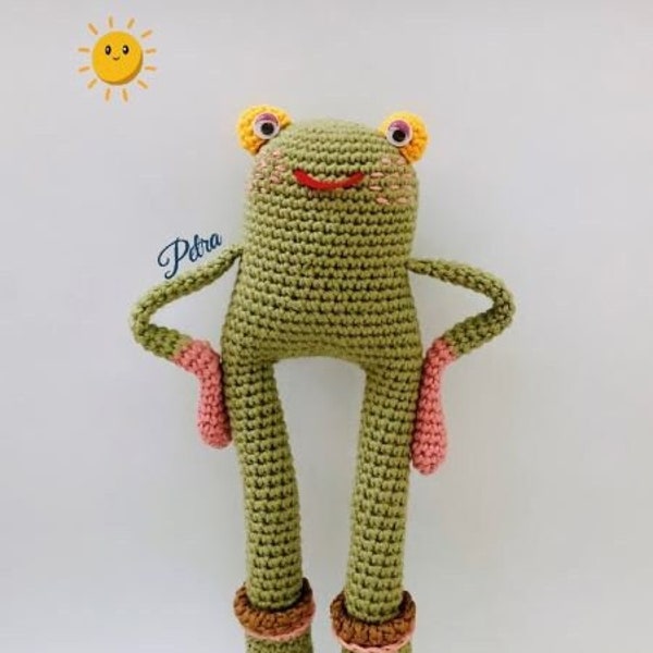 Patrón de crochet amigurumi rana Petra. Muñeco de ganchillo tejido a mano. Juguete fácil animal verde. Regalo para niños. Cherrycrochett PDF