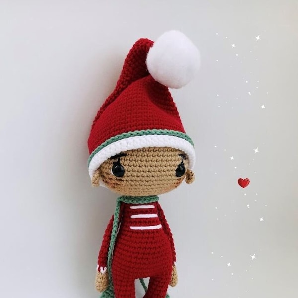 Patrón de ganchillo para tejer muñeca amigurumi de Navidad. Regalo hecho a mano. Peluche de Crochet Christmas Doll cherrycrochett PDF
