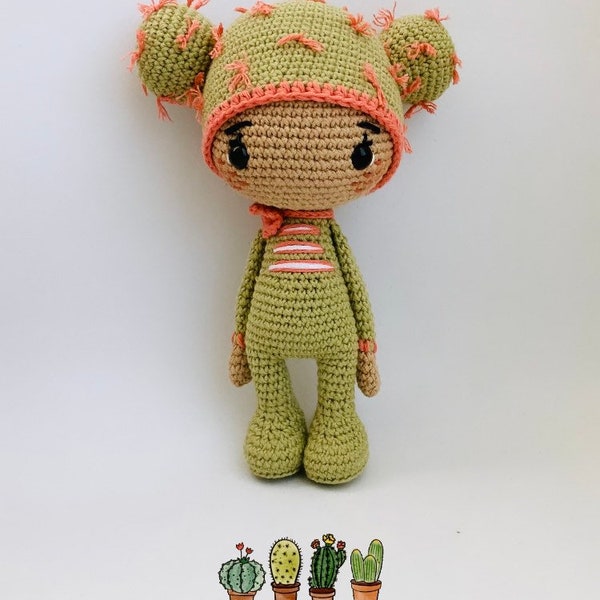 Crochet Pattern amigurumi Cactus Doll Cherrycrochett, patrón de ganchillo muñeca Cactus, PDF