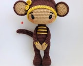 Crochet Pattern Monkey Doll, patrón de ganchillo para tejer muñeca amigurumi mono, cherrycrochett PDF