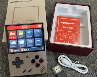 Miyoo Mini Plus Retro-Handspielkonsole mit über 30.000 integrierten Spielen – PS1/SNES/Neo Geo/Arcade – 8 Stunden Akkulaufzeit – Schwarz/Grau/Lila