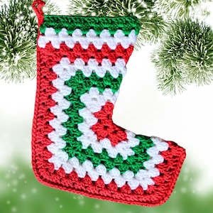 Festive Granny Square Christmas Stocking Pattern, DIY Holiday Decor, Festive Crochet Project, Easy Christmas Stocking, Beginner Friendly