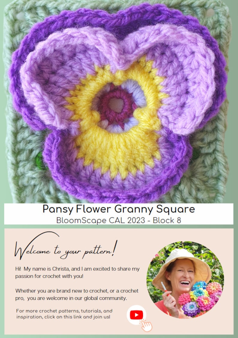 Pansy Flower Granny Square image 2