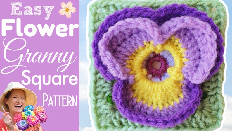 Pansy Flower Granny Square image 3