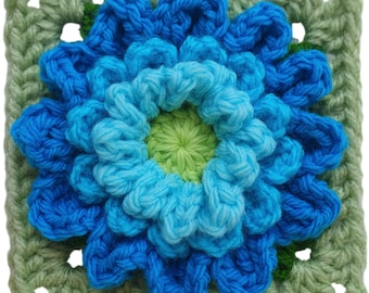 Chrysanthemum Crochet Granny Square Pattern: 3D Floral Block (PDF Pattern)