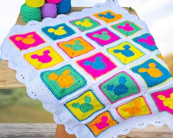 Patrón de manta de ganchillo de Mickey Mouse de Warhol, afgana Disney para principiantes (patrón PDF)