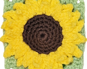 3D Crochet Sunflower Granny Square Pattern: Floral Afghan Block (PDF Pattern)
