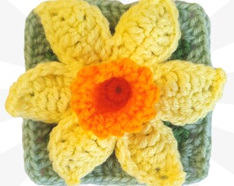 Daffodil 3D Crochet Granny Square Pattern: Floral Afghan Block (PDF Pattern)