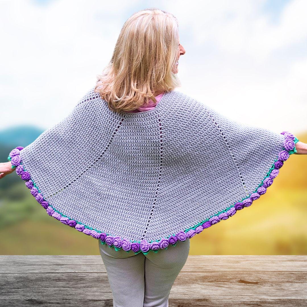 Flower Bouquet Spiral Poncho Crochet Pattern, Beginner Friendly