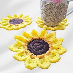 Beginner Sunflower Crochet Coasters | Easy DIY Home Decor | Sunbeam Blossom Coasters Pattern Download