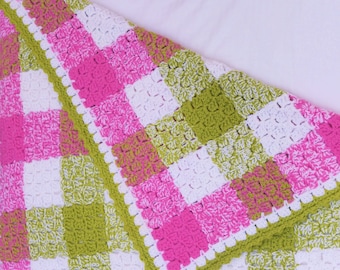 Gingham Crochet Blanket Pattern: Easy Bobble Border (PDF Pattern)