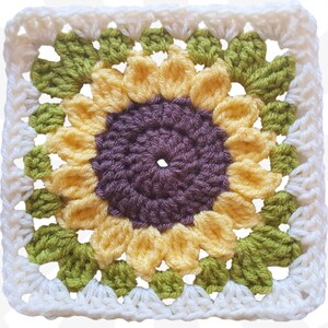 Simple Sunflower Granny Square, Easy Crochet Floral Block, DIY Afghan Square, Beginner Friendly Pattern, Home Decor Craft