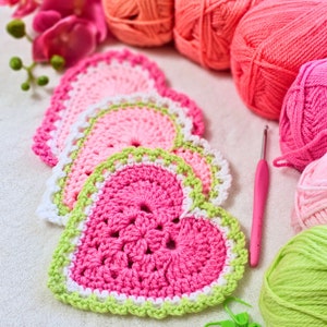 Crochet Heart Coasters, DIY Romantic Table Decor, Easy Crochet Pattern, Handmade Drink Coasters, Quick Valentine&#39;s Craft