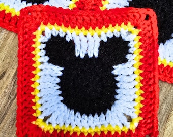 Easy Mickey Mouse Granny Square Crochet Pattern PDF, Beginner-Friendly Disney Block, Fun Crochet Motif, Instant Download with Video