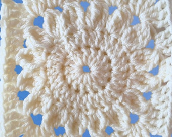 Easy One Color Sunflower Granny Square, Crochet Pattern, DIY Floral Block, Beginner Friendly, Simple Afghan Square