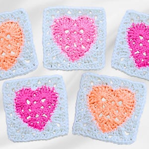 Patrón tradicional de crochet con forma de corazón cuadrado de la abuela: motivo clásico de corazón, proyecto fácil de hacer tú mismo, descarga instantánea en PDF