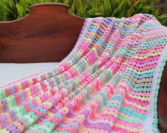 Candy Cradle Crochet Baby Blanket with Stacking Shell Border