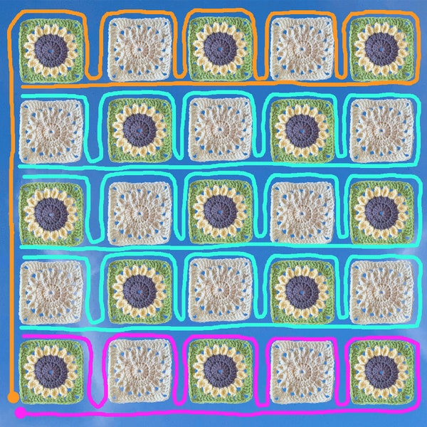 Step by Step Continuous Join As You Go Granny Square Blanket