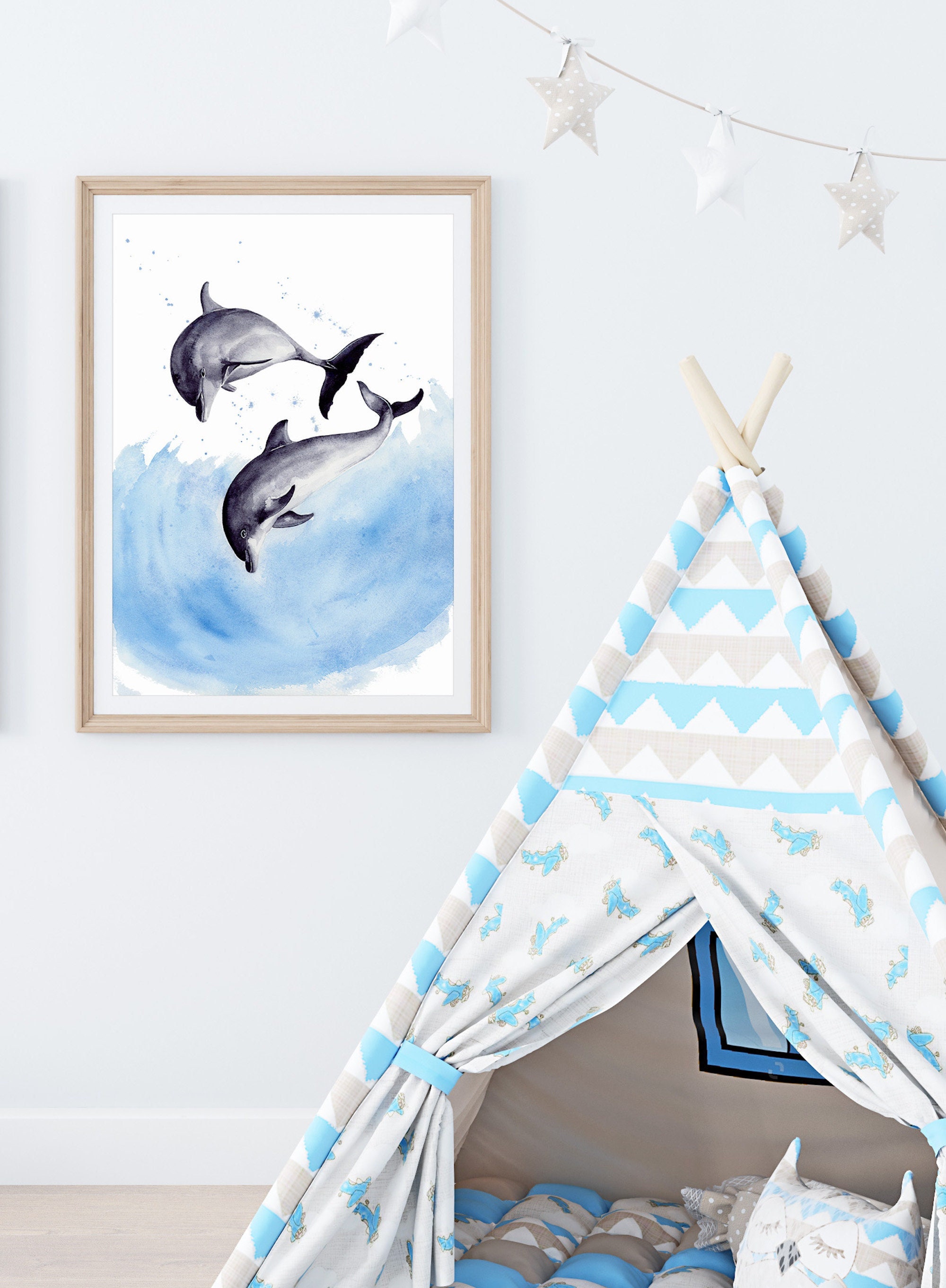 Dauphins Dansants - A4 Tirage d'art de La Peinture à L'aquarelle Originale. Le Cadeau Parfait Pour U