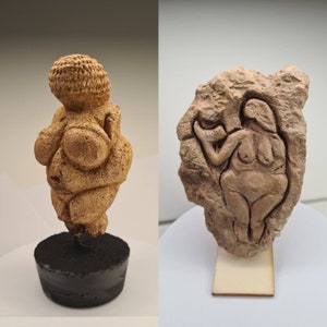 2pcs SET- Venus of Willendorf and Venus of Laussel, Prehistoric Sandstone Goddess Figurine, Feminine Divine Energy