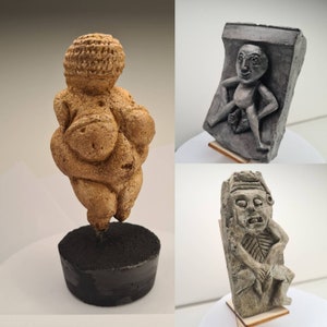 3 pcs SET, Venus of Willendorf, Sheela na Gig- Handcrafted Sandstone Figurine - Quality Replica of Prehistoric Art - Handmade Design
