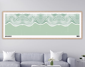 Bauhaus Green Wave Print, Abstract Geometric Wall Art, Wide Wall Art, Bauhaus Home Art Decor, Giclée Art Print, Art by GBFilizArtStudio