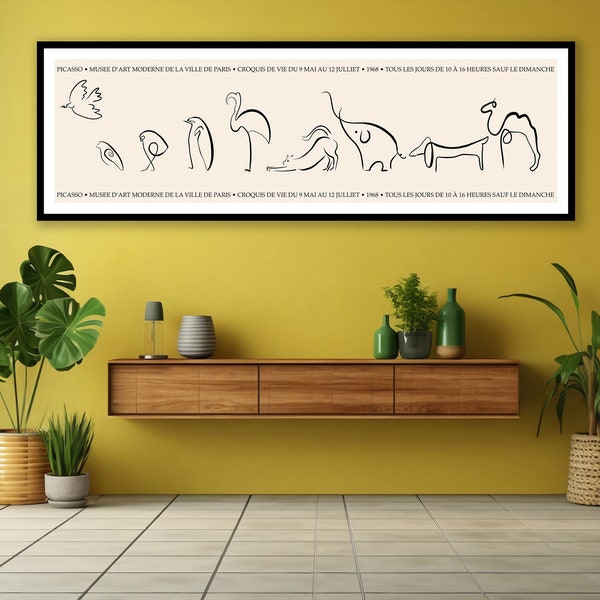 Impression d'art au trait animaux Picasso, art Picasso abstrait, grand art mural minimaliste moderne, art déco maison Picasso, oeuvres d'art par GBFilizArtStudio