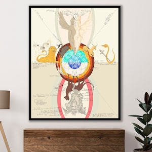 Ungerahmt, Leonora Carrington Illustration 2024, Eine Karte des Menschen Tieres, einzigartiges seltenes Kunstwerk, Qualitätsdruck, Kunst von GBFilizArtStudio
