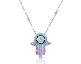 Paarse hamsa ketting