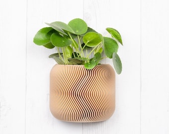 Wood wall planter - Drain - Minimalist and modern wall mounted flower pot - Plant and cactus - Original gift idea