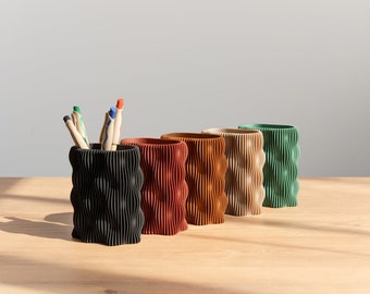 Pot à crayon en bois minimaliste, organiseur de bureau contemporain