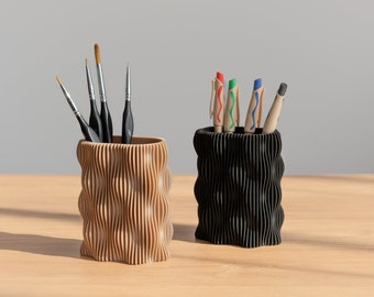 Minimalist Wood Pencil Holder, Contemporary Desk Organizer