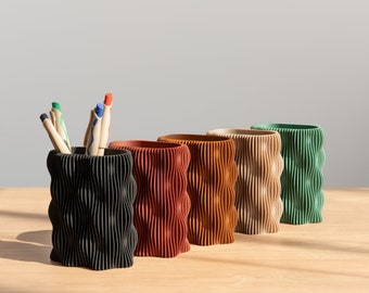 Minimalist Wood Pencil Holder, Contemporary Desk Organizer