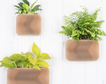 Houten wandplanter met drainage en reservoir