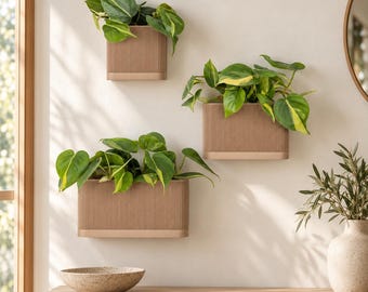 Wooden Indoor Wall Planter with Drainage and Removable Magnetic Drip Tray