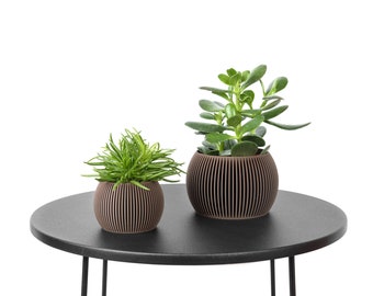 Curve Plantpot / Bloempot - Donkere houtprint - Plant en cactus - Origineel cadeau-idee