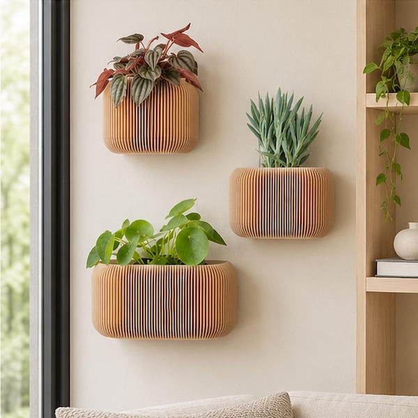 Wood Indoor Wall Planter with Drainage and Removable Magnetic Drip Tray