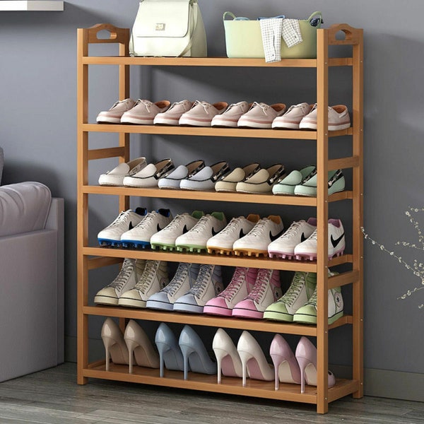 3/4/5/6 Tier Solid Wooden Shoe Rack Footwear Rack Entry way rack Kitchen rack Shoe Organizer Shoe Storage Shoe Cabinet Garment Rack for Home