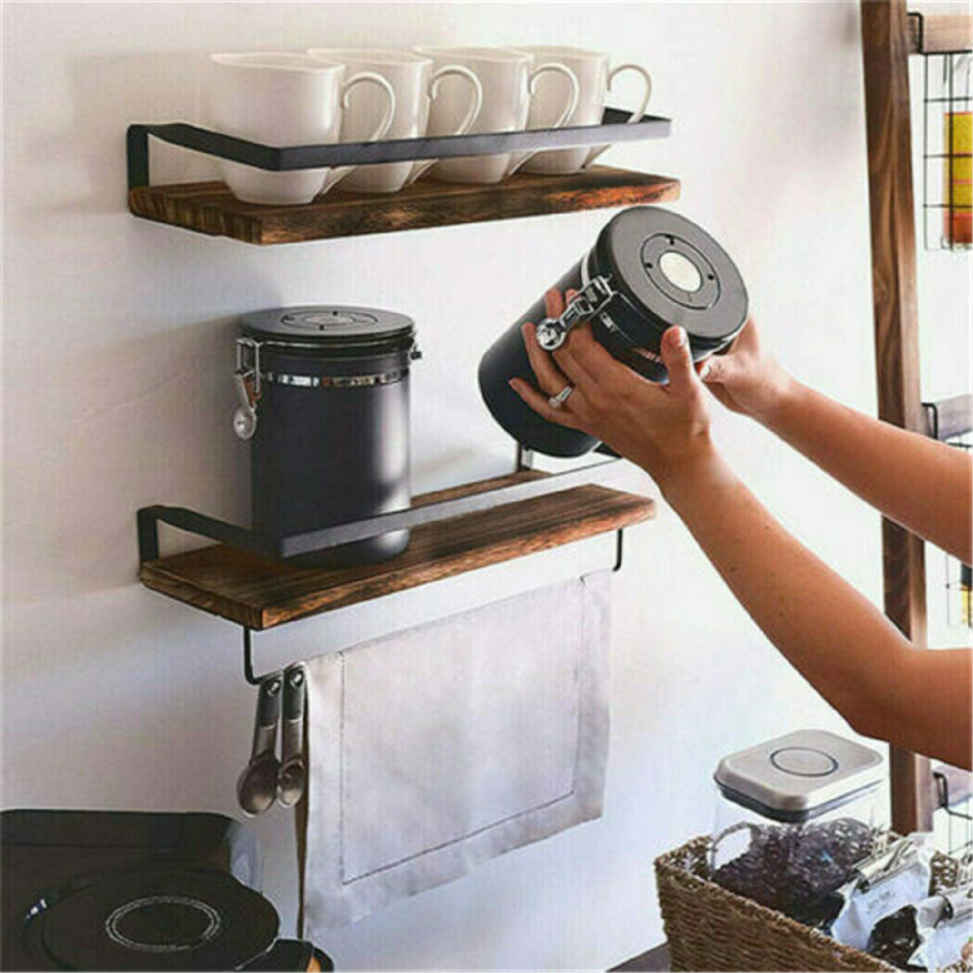Floating Shelf With Railing 2x Floating Shelves-wall Mounted Shelf Rustic Shelf Wall Shelf Metal ...