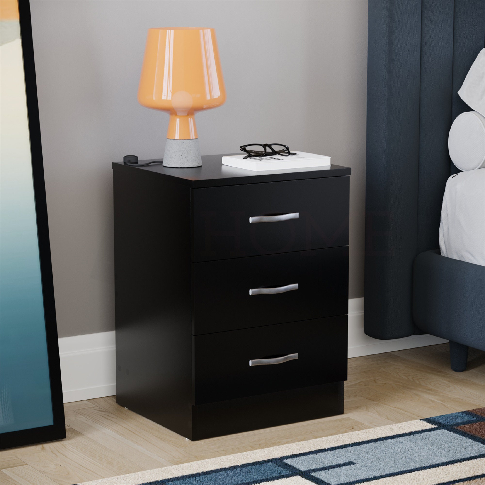 Wide 2024 black nightstand
