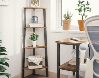 4 Tier Corner Shelf- Sturdy Ladder Shelf- Display Bookcase Bookshelf- Storage Rack- Shelving Unit for Frame, Plants, Ornament, Home Décor