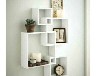 White interlocking shelf cube shelf floating shelves wood shelf display shelf wall mounted shelf floating shelf plant shelf book shelf